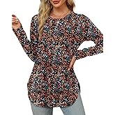OFEEFAN Long Sleeve Shirts for Women Crewneck Basic Loose Tunic Tops Floral Beach Vacation Clothes 2025