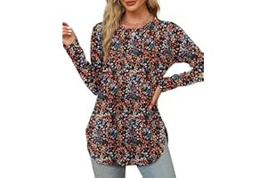 OFEEFAN Long Sleeve Shirts for Women Crewneck Basic Loose Tunic Tops Floral Beach Vacation Clothes 2025