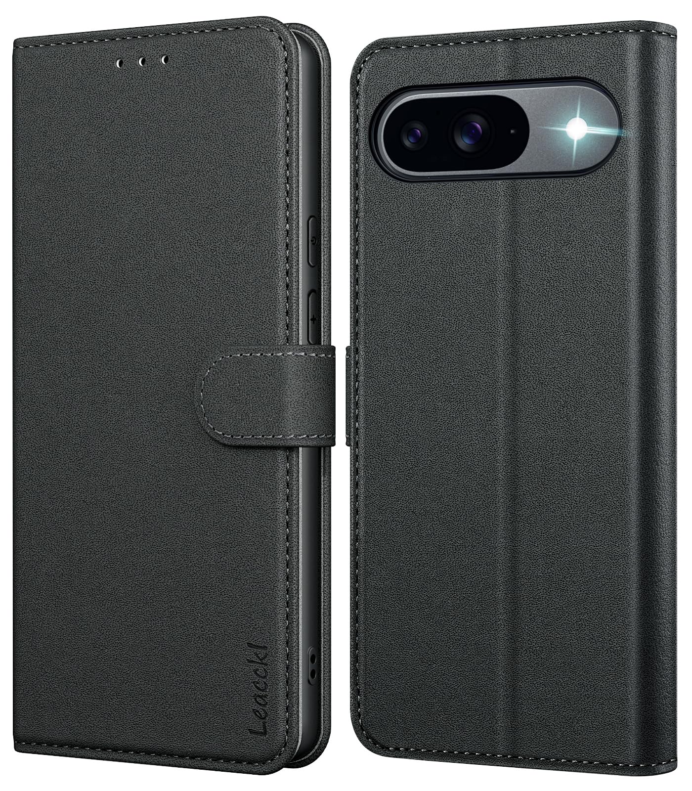 Leacckl for Google Pixel 9/Pixel 9 Pro Case, Leather Wallet Case, Flip Case with Card Holder and Magnetic Buckle, Black — image 1