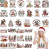 Christmas Iron on Transfers for T-Shirts, 30 Pcs Funny Dog DTF Transfers Ready to Press, Festival Pet Iron on Decals, Heat Transfer Vinyl for Bag Pillow Clothing, DIY Crafts