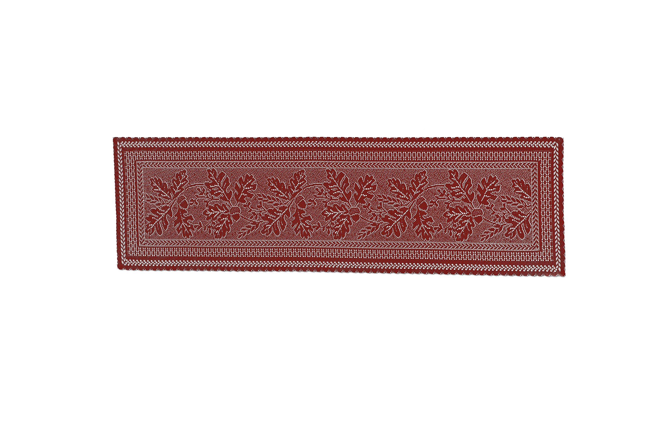 Heritage Lace Dark Paprika Oak Leaf Table Runner, White