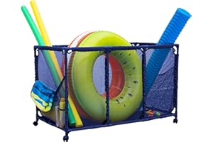 Essentially Yours Pool Noodles Holder, Toys, Floats, Balls and Floats Equipment Mesh Rolling Storage Organizer Bin, Kids Height, Large, (43" W x 25" L x 28" H), Blue Style 563009