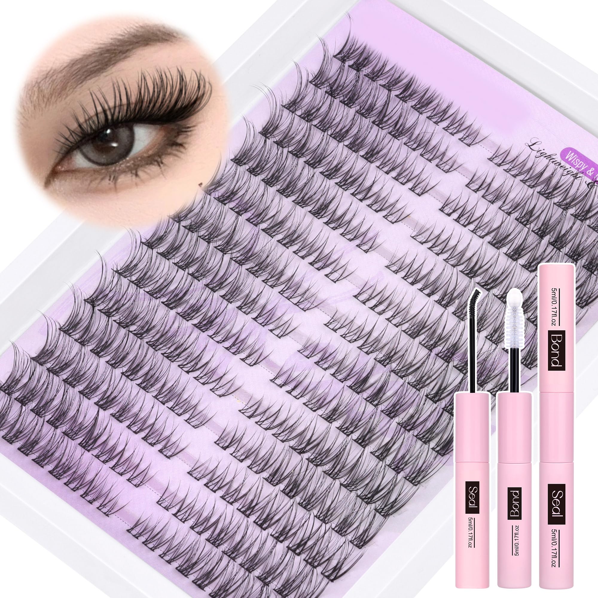 Wispy Cluster Lashes Kit Natural Lash Extension Kit Cat Eye Lashes Individual Clusters 252Pcs C Curl Eyelash Clusters with Lash Bond and Seal Eyelashes Individual Kit, 7-15MM — image 1