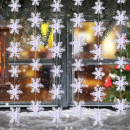 Immagini Fiocchi Di Neve Natale.3 Metri Fiocco Di Neve Pendenti Di Decorazioni Per Festa Di Natale Vacanza Nuovo Anno Decorazione Bianco 36 Pezzi Amazon It Casa E Cucina