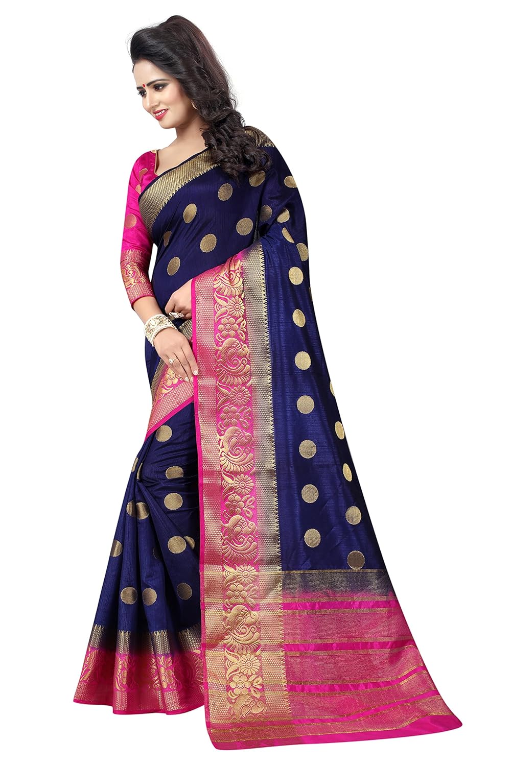 saarah women's kanjivaram art silk saree, free size (n3979db, dark blue)