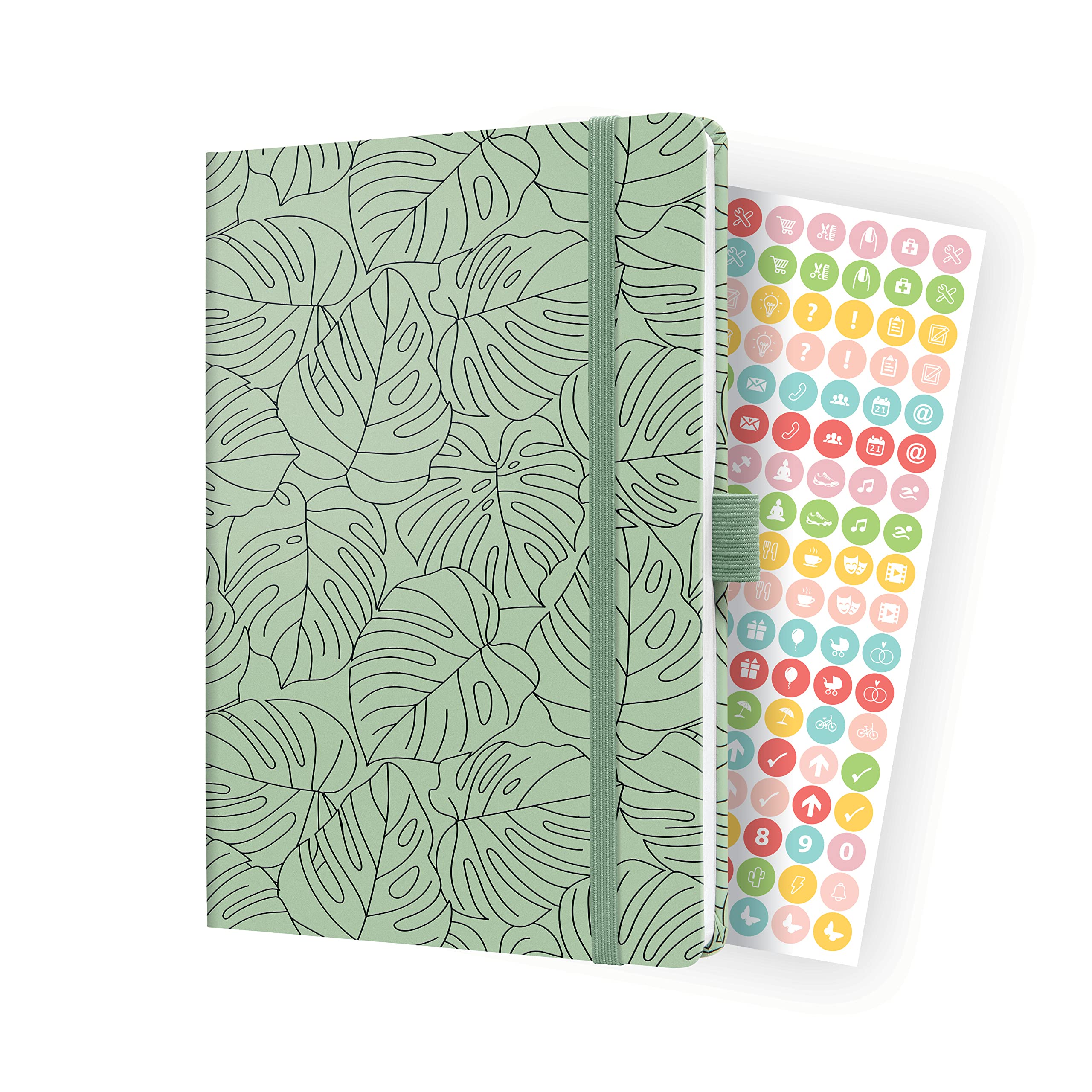 SIGEL J4353 Jolie Weekly planner 2024, Green Monstera, 13,5 x 20,3 cm, hardcover, 174 pages, light Green, Black