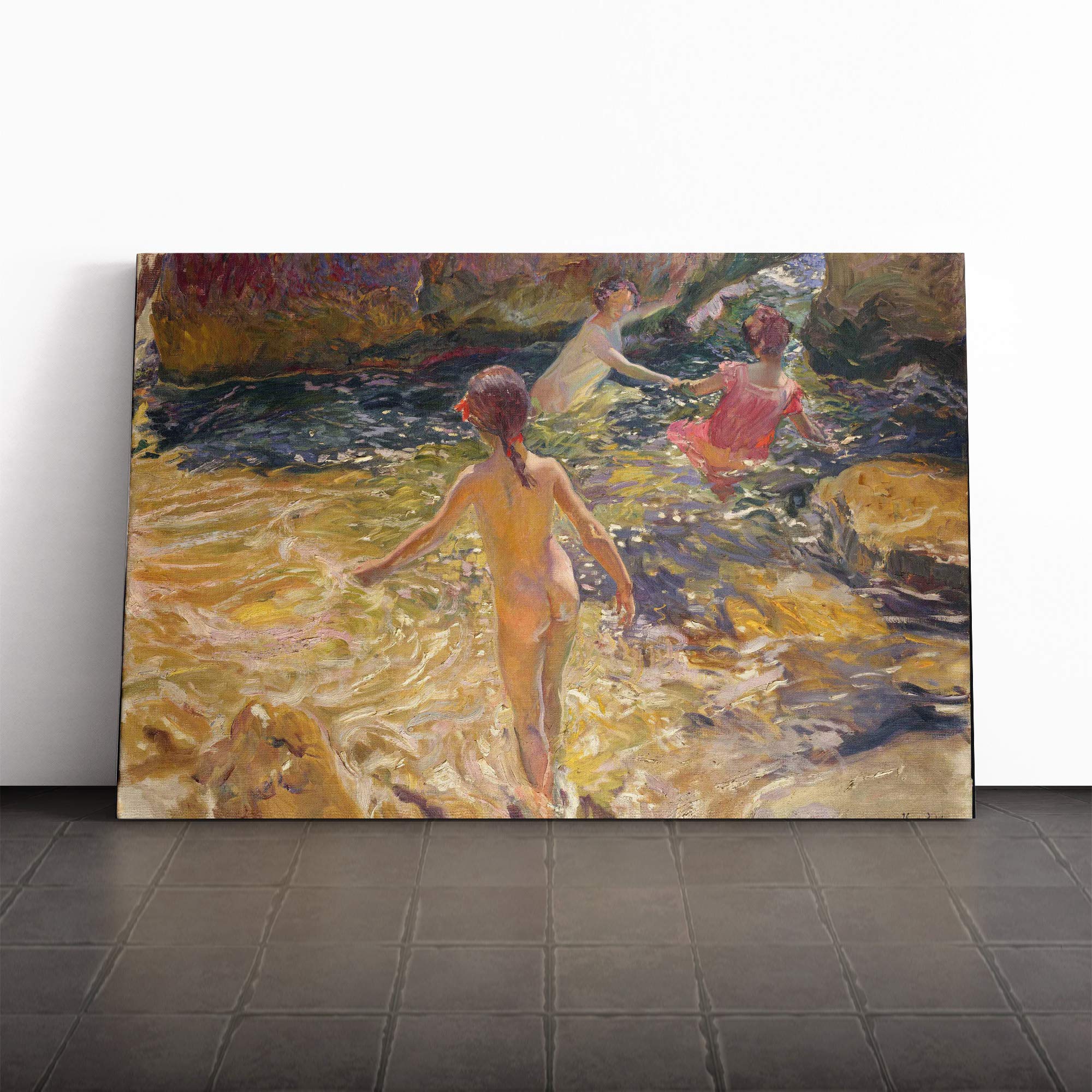 Joaquin Sorolla Y Bastida Swimming in The Sea Canvas Print | Gallery Wrapped 30mm Frame Wall Art | 20x14 inches | Ready to Hang | Modern Seascape Picture | Living Room Bedroom Lounge Office