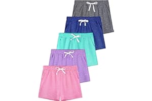 QWE 5 Pack Girls Shorts Athletic Soccer Running Performance Active Dry-Fit Sports Basketball Shorts with Drawstring Pocket