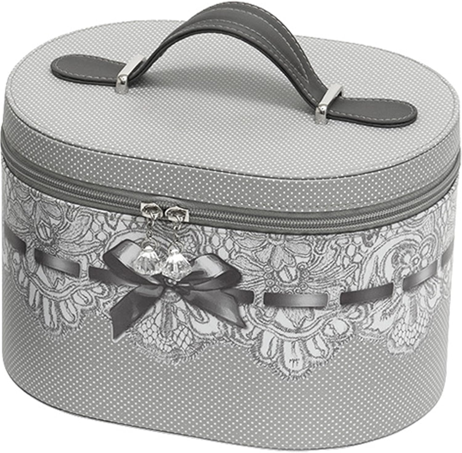 Mathilde M Vanity Case Oval Rigid Chic Lace Grey MakeUp Toiletry Bag