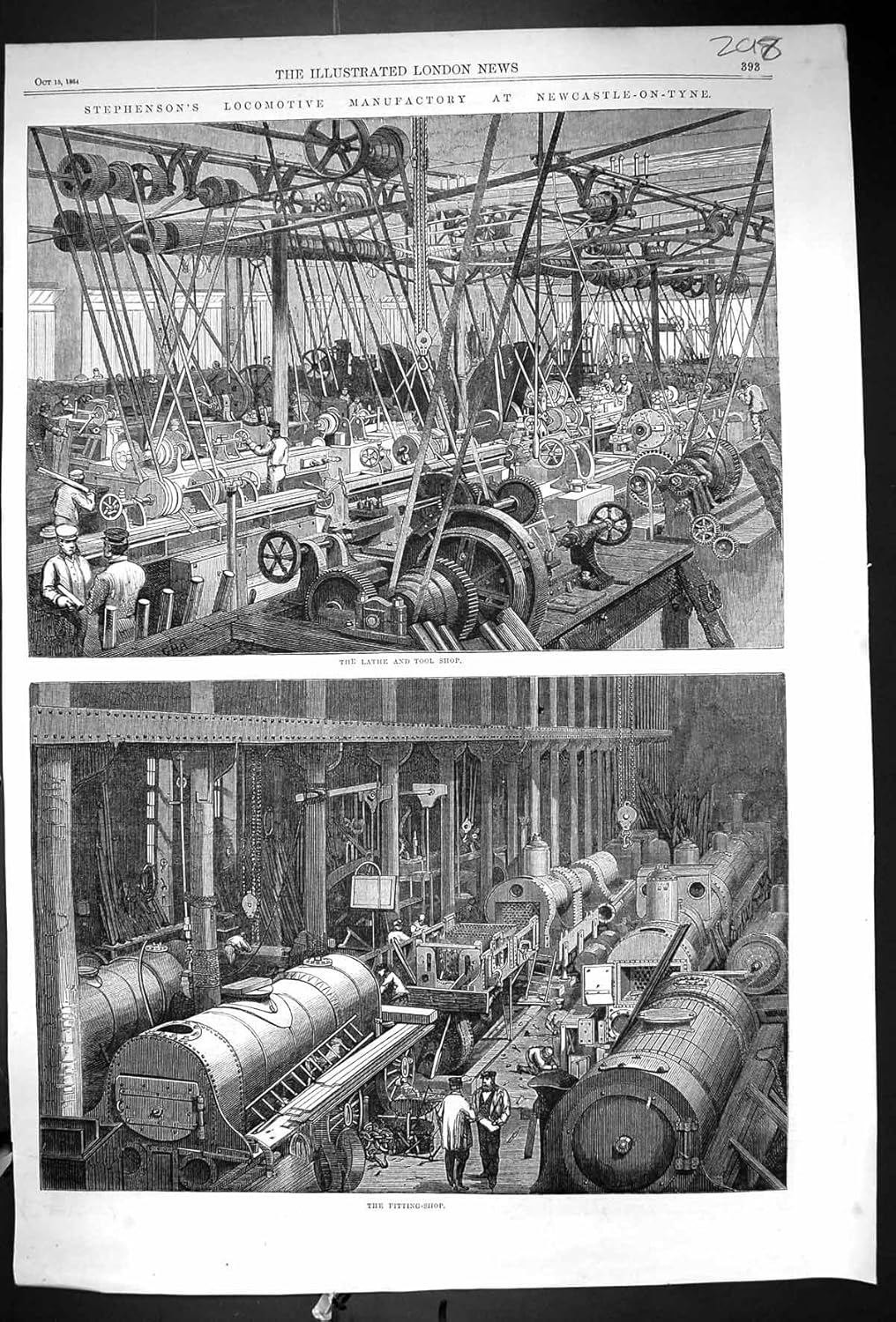 Impresión Antigua de la Tienda Locomotora 1864 de la Herramienta del