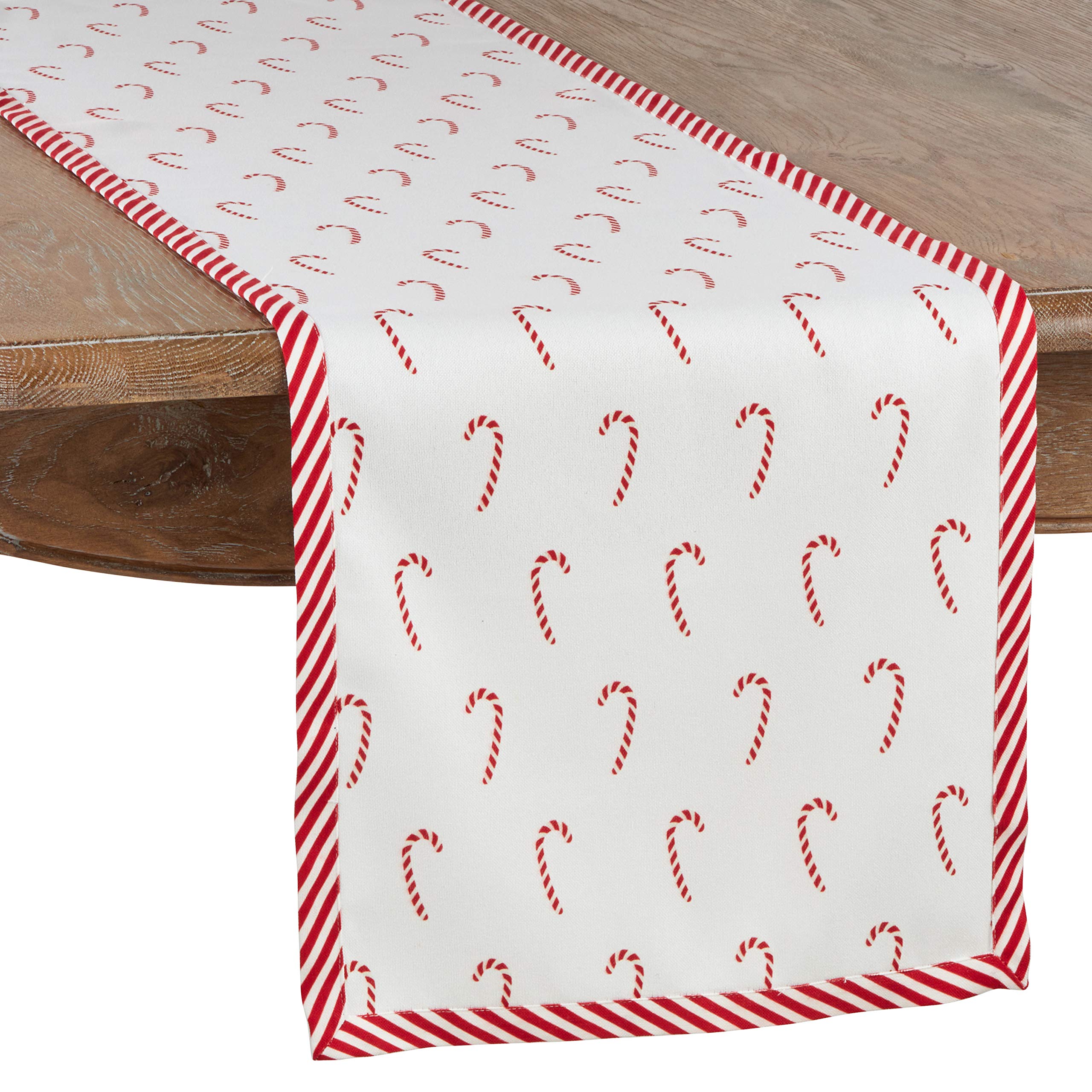 SARO LIFESTYLE 2198.R1672B Peppermint Design Candy Cane Print Table Runner, Polyester, Red