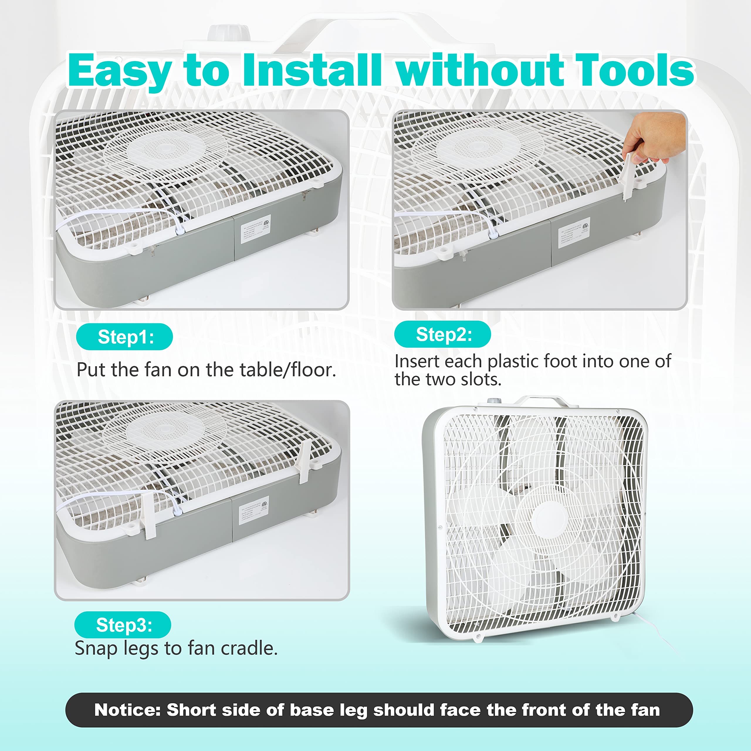 Simple Deluxe 20'' Box Fan, 3-Speed Cooling Floor Fan with Aerodynamic Shaped Fan Blades, Convenient Carry Handle and Safety Grills, For Home Office Color: Black White