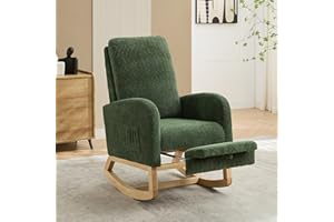 DWOYFO Nursery Rocking Chair with Foot Rest, Upholstered Glider Chair with Two Side Pockets, High Back Nursing Chair, Rocker Accent Armchair for Bedroom Living Room (Green)