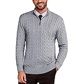Kallspin Mens Quarter Zip Sweater Wool Blend Cable Knit Pullover Long Sleeve Casual Business Knitwear Fall Winter Top