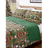 Quilt Set King/Cal King Size - Christmas Quilts - 3 Piece Lightweight Comforter Set w/ 2 Pillow Shams - Soft Coverlet Blanket for All Seasons - Xmas Festive Holiday Bedspread - Santa’s Gift, 106 x 96