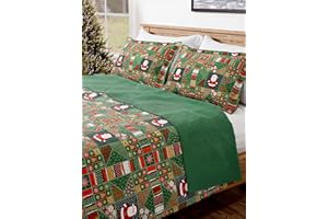 CGK UNLIMITED Quilt Set Full/Queen Size - Christmas Quilts - 3 Piece Lightweight Comforter Set with 2 Pillow Shams - Soft Coverlet Blanket for All Seasons - Xmas Festive Holiday Bedspread - Santa’s Gift, 98 x 90