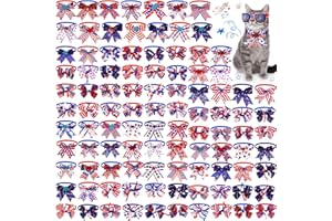 Huhumy 100 Pcs Halloween Dog Bow Tie Collar Bulk Pet Bow Tie Adjustable Dog Bowties Neckties Collars for Small Medium Pet Supply(4th of July)
