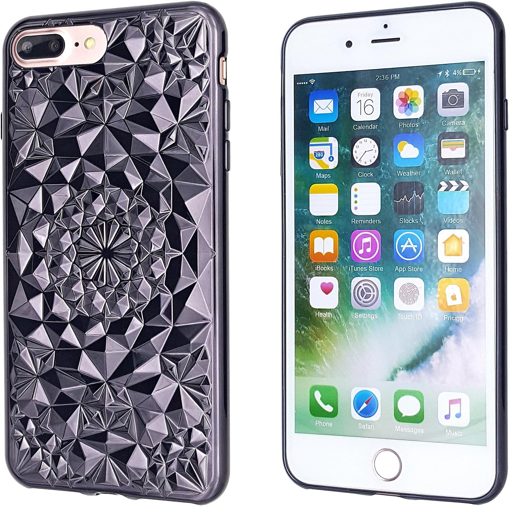 iPhone 7 Plus/iPhone 8 Plus Case, Crystal Sparkle 3D Diamond-Shaped Design Flexible TPU Protective Case Slim fit Apple iPhone 7 Plus/iPhone 8 Plus (5.5 Inch) (Shining Black)