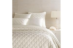 Pine Cone Hill Quilted Silken Solid Ivory Coverlet, Full/Queen Size, Ivory Solid Pattern