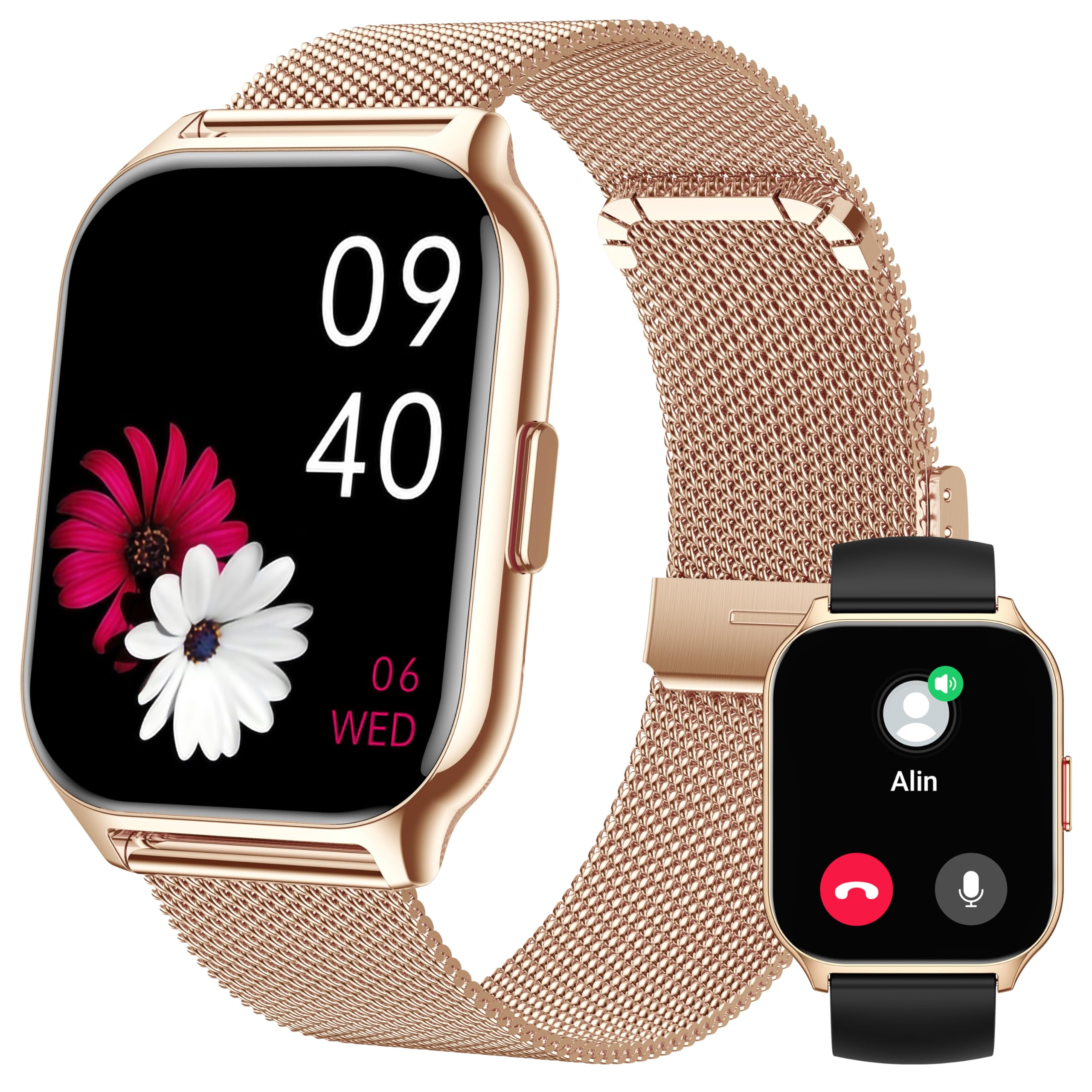 Popglory Smart Watch for Women Men Answer/Make Calls,Smartwatch 2 Straps & Split Screen, 100+ Sports Fitness Watch with Blood Pressure/Oxygen/Heart Rate Monitor for iOS and Android