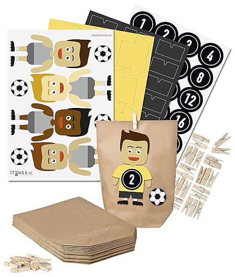 itenga DIY Fußball-Adventskalender Set zum Basteln (gelb/schwarz)