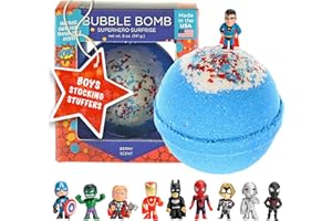 Superhero Bath Bombs for Kids & Boys with Surprise Hero Toys Inside (1 Pack) - Large Bubble Bath Bombs for Boys & Girls - Children Gift & Boys Stocking Stuffers - Fruity Scent, USA Made by Two Sisters
