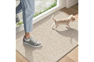 LEKEEPGO Ultra Thin Indoor Door Mat 17"x29", Low-Profile Door Mat Indoor Entrance, Non Slip Rubber Backing Inside Doormat Washable Welcome Front Entryway Dirt Trapper Entry Mat, Khaki