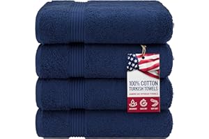 American Veteran Towel, 100% Cotton Turkish Bath Towels for Bathroom 4 Pack Clearance Prime, 27x54 Extra Large Premium Soft Drying Bathroom Towels, Navy Blue