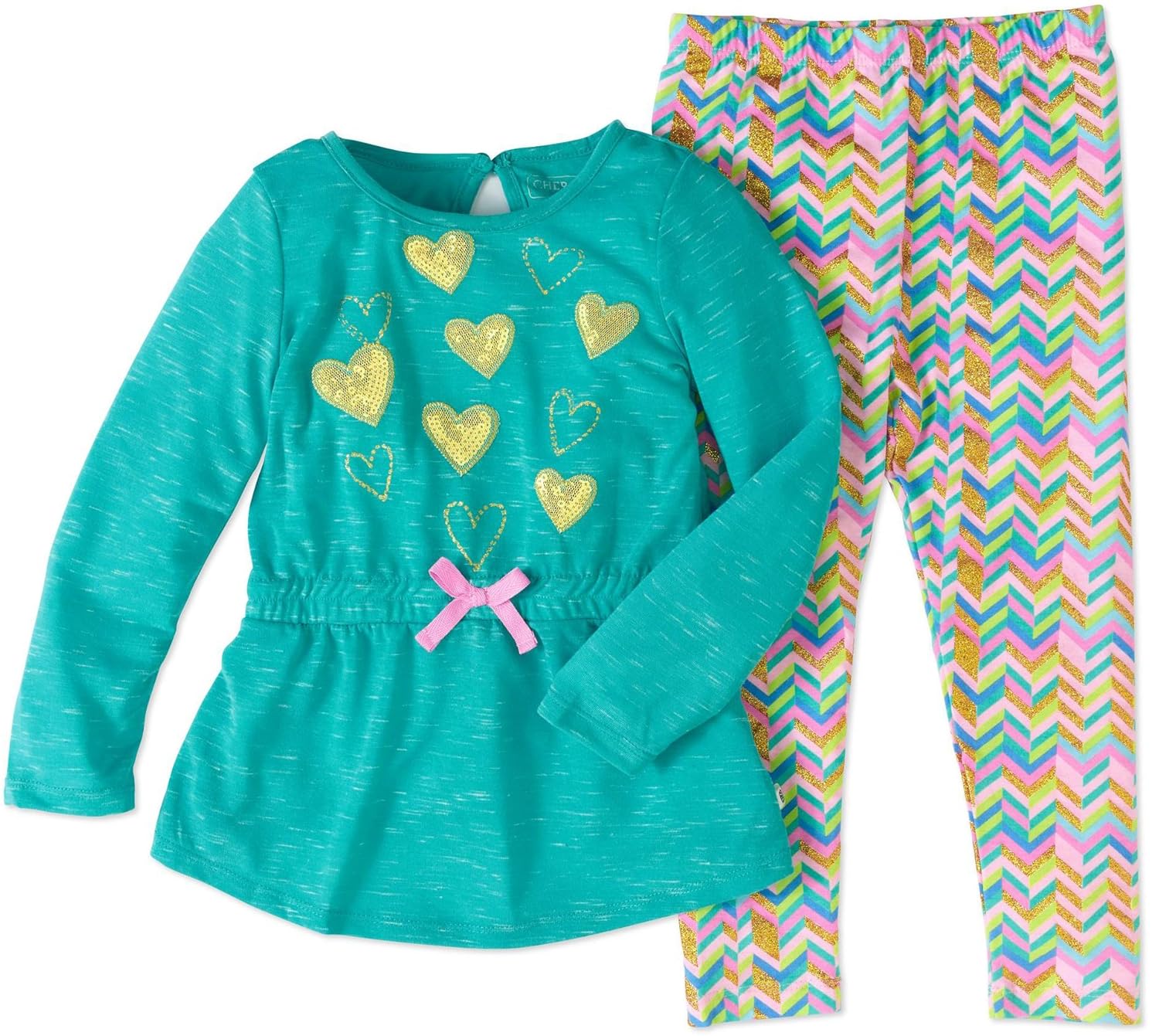 CHEROKEE Toddler Girls' Long Sleeve TShirt Dress and Chevron Leggings