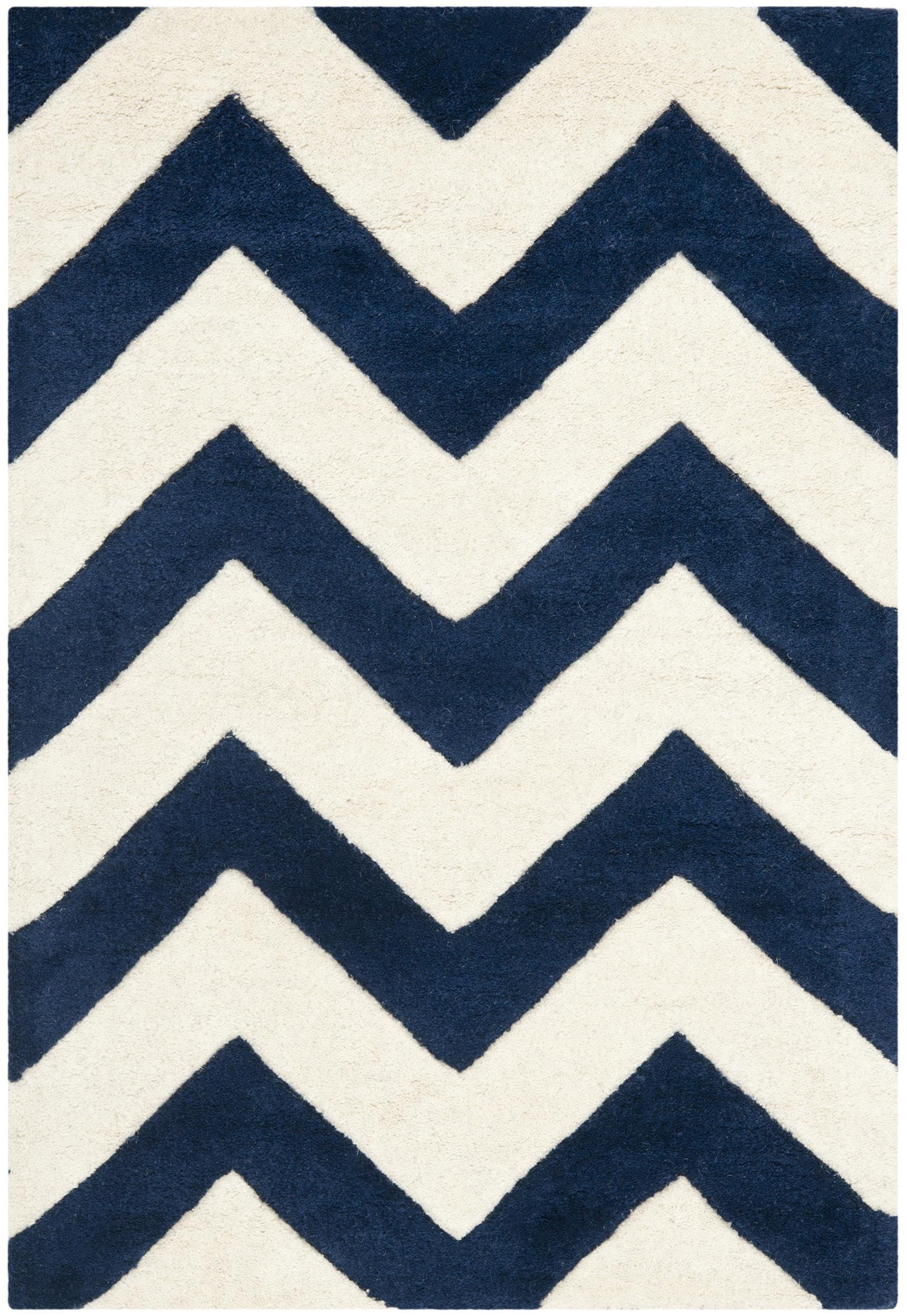 Safavieh Contemporary Indoor Hand Tufted Accent Area Rug, Chatham Collection, CHT715, in Dark Blue / Ivory, 61 X 91 cm for Living Room, Bedroom or Any Indoor Space