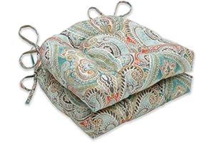 Pillow Perfect Paisley Indoor/Outdoor Chairpad with Ties, Reversible, Tufted, Weather, and Fade Resistant, 15.5" x 16", Blue/Multi Pretty, 2 Count