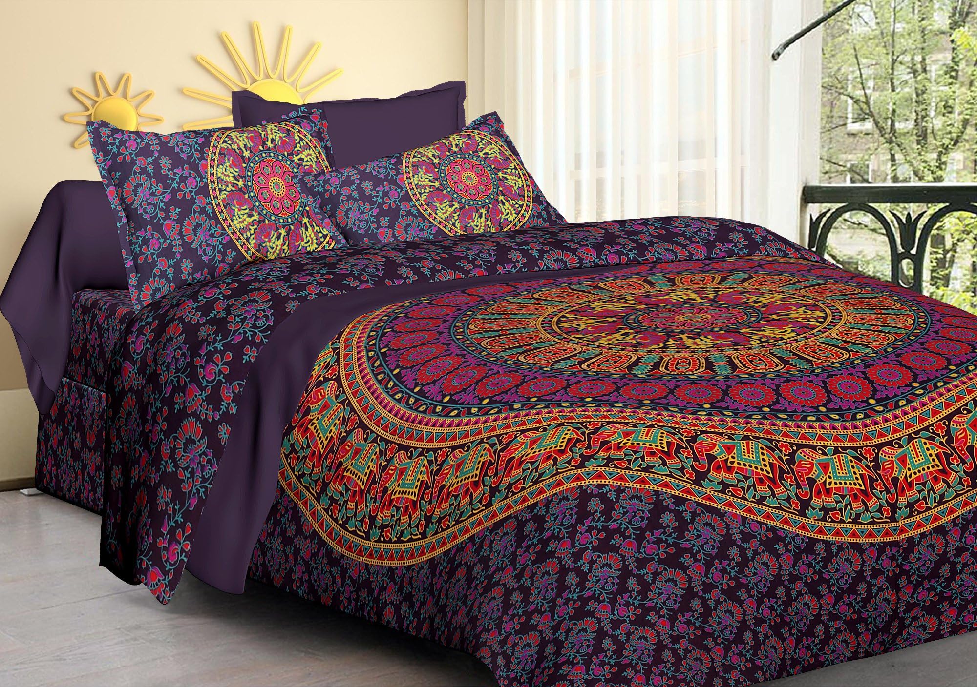 TIGER EXPORTS Cotton 220 TC Bedsheet (Purple_King)