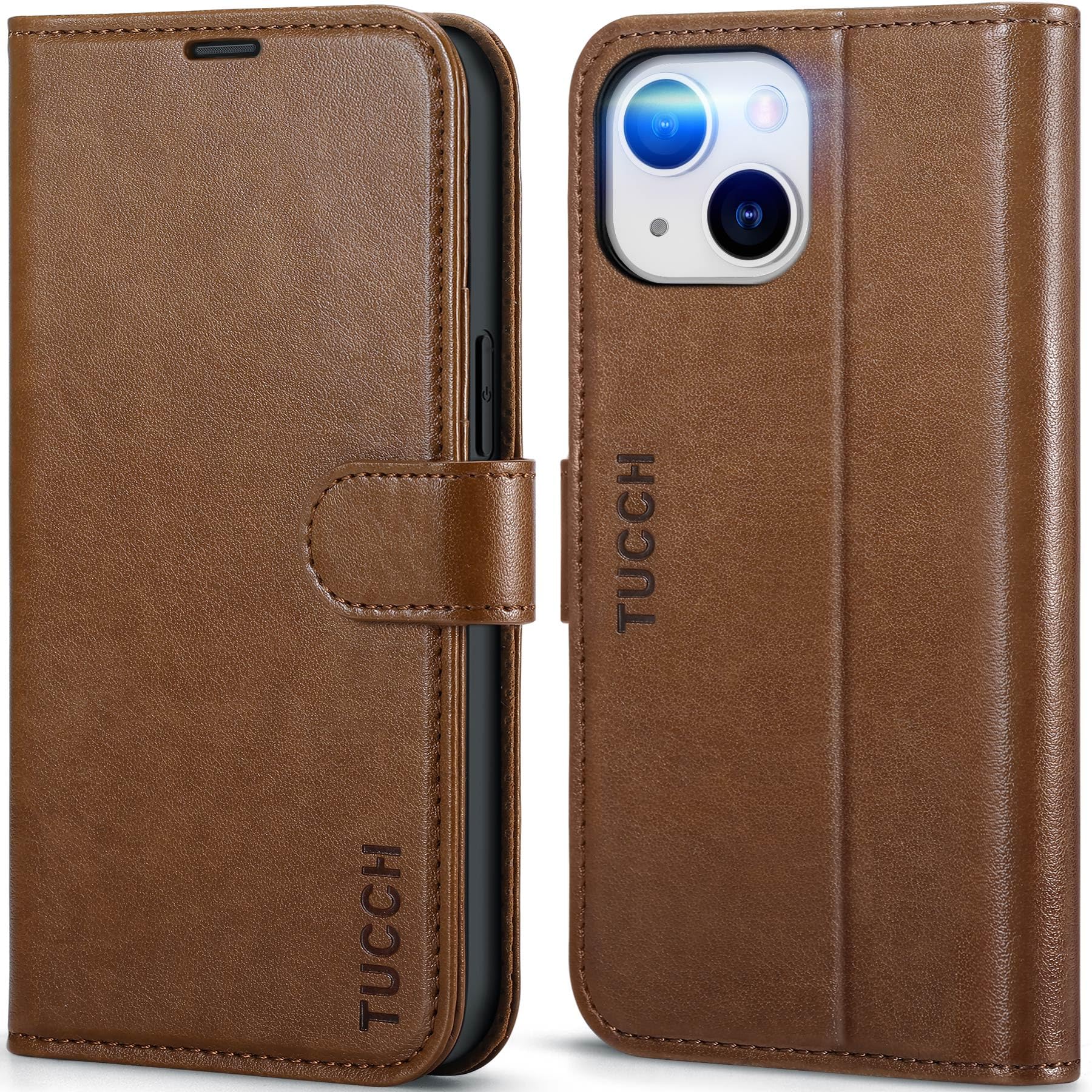 Photo 1 of TUCCH Wallet Case for iPhone 13 6.1-inch, [RFID Blocking] [Card Slot] Magnetic Folio Shockproof PU Leather Stand Flip Cover TPU Interior Protective Shell Compatible with iPhone 13 2021, Brown