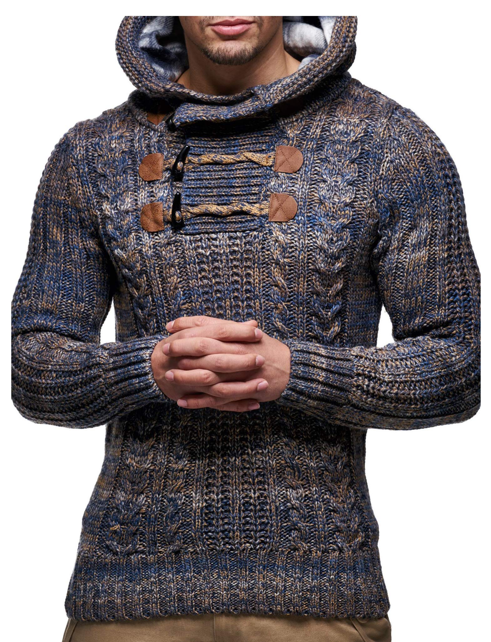 Leif Nelson Men's Pullover Knit Sweater Hooded Hoodie LN-6004 Brown XX-Large