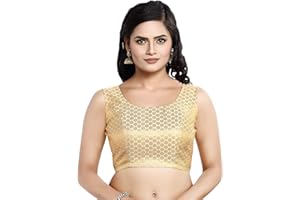 Madhu Fashion Women's Sleeveless Brocade Readymade Saree Blouse