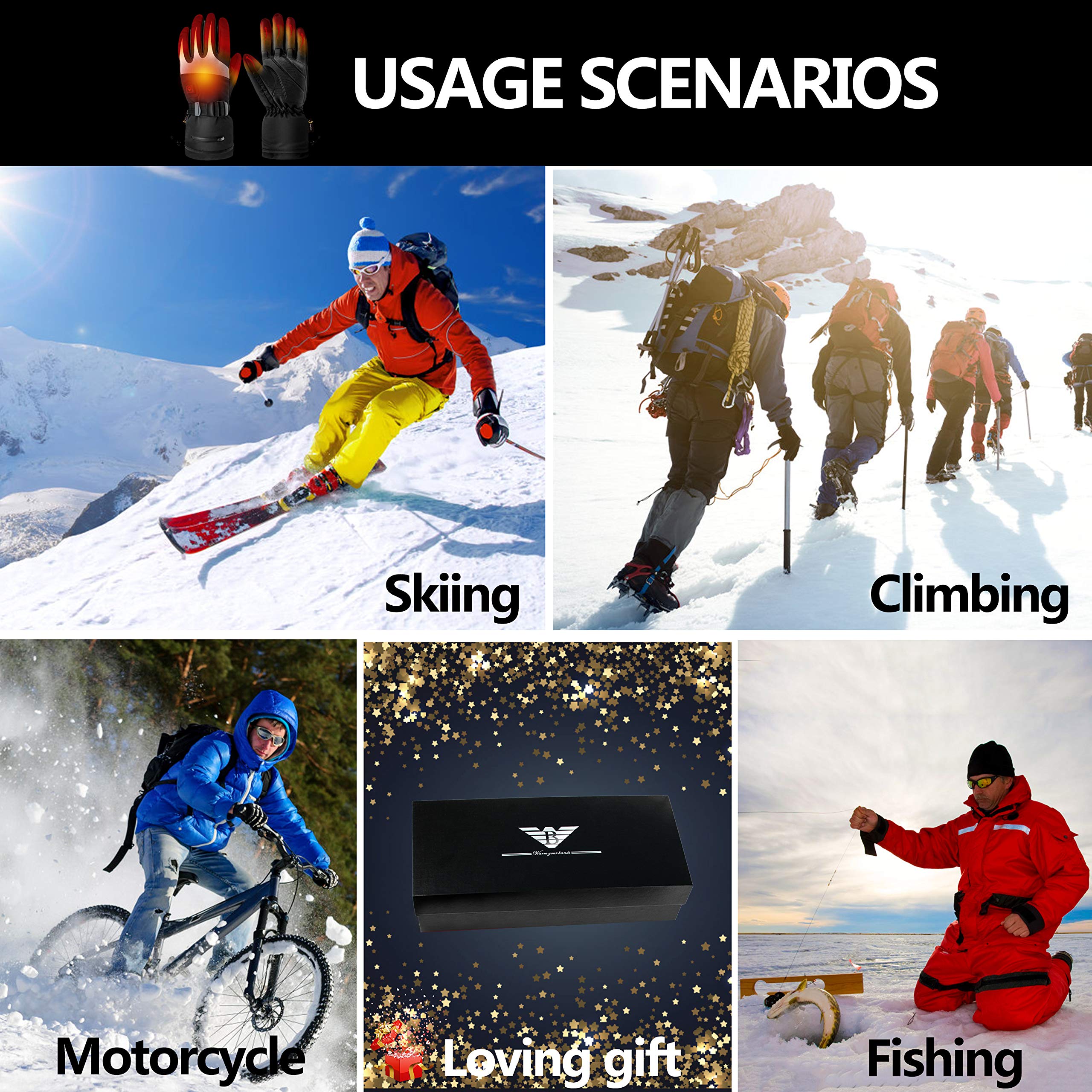 Heated Gloves for Men Women - Electric Heating Gloves, Battery Heated Motorcycle Gloves Rechargeable for Winter Sports