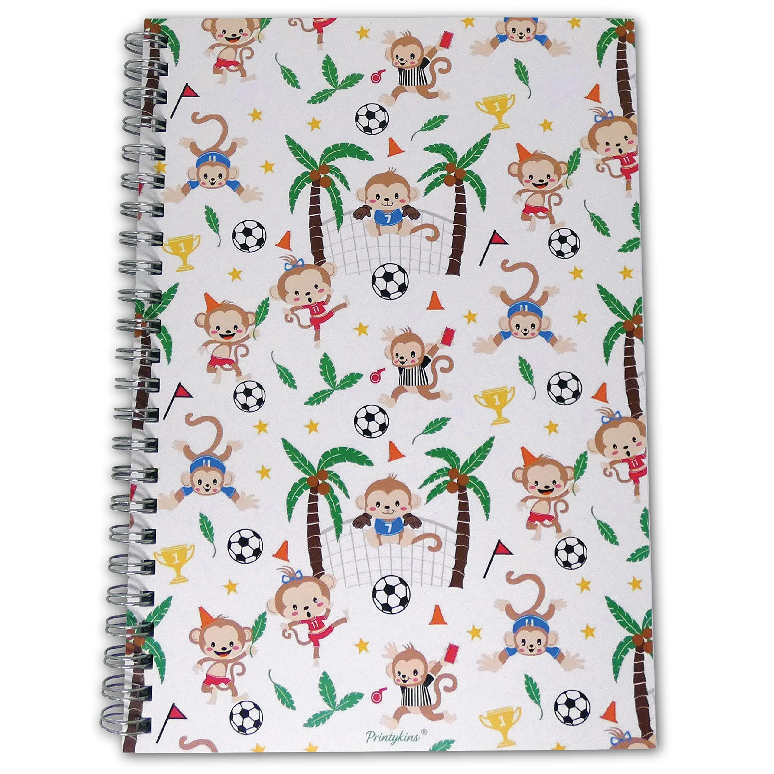 Printykins Football Monkey Notebook – A5 / 21cm x 15cm / Wirebound/Lined and Plain / 100 pages/Childrens Notepad/Kids Notebook/Boys or girls Sketchbook/Monkey Football Inspired/Football Gift