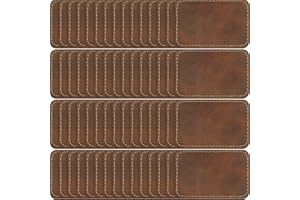 Dunzy 60 Pcs Blank Leatherette Hat Patch with Adhesive Rectangle Leather Hat Patches Rustic Faux Iron on for Fabric Repair Custom Sewing Laser Engraving DIY Crafts(Golden Brown,3 x 2 Inch)