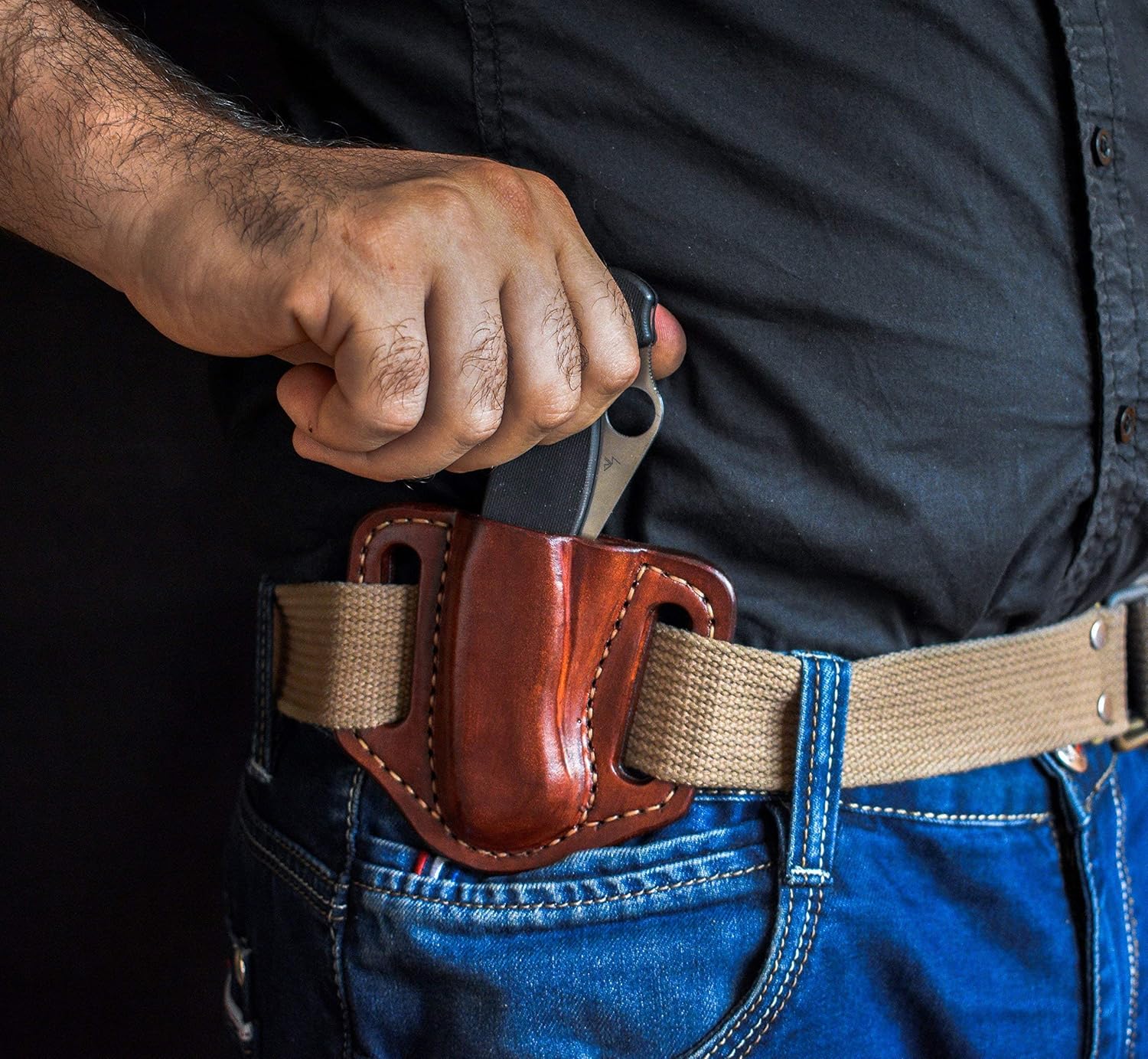 Pancake leather sheath for Spyderco Paramilitary 2, custom