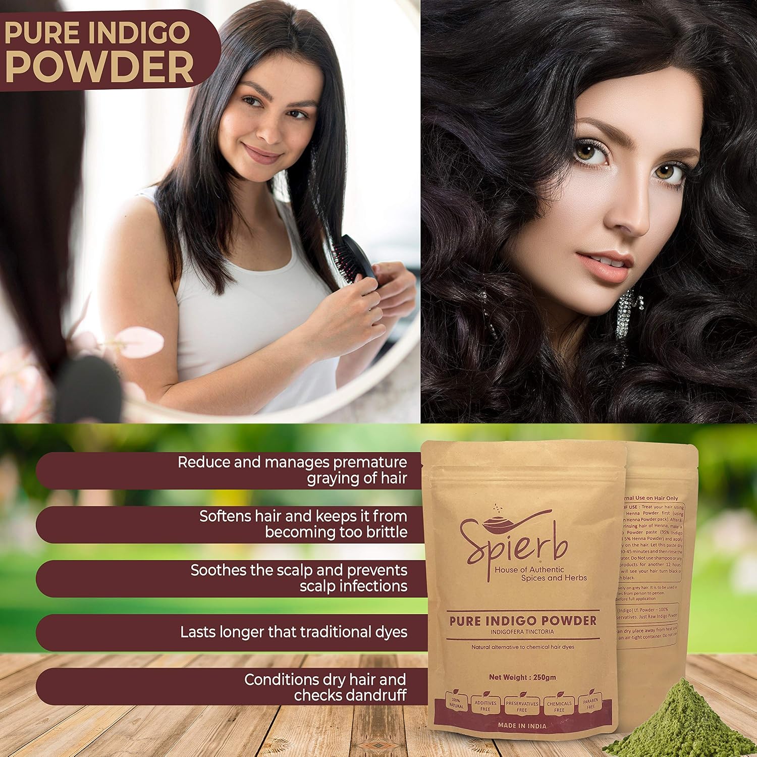 Spierb Indigo Leaf Powder (250 g / 8.8 oz / 0.55 lbs), Natural Pure Indigo Powder for Hair Colour, Permanent Black Hair Dye - Image 4
