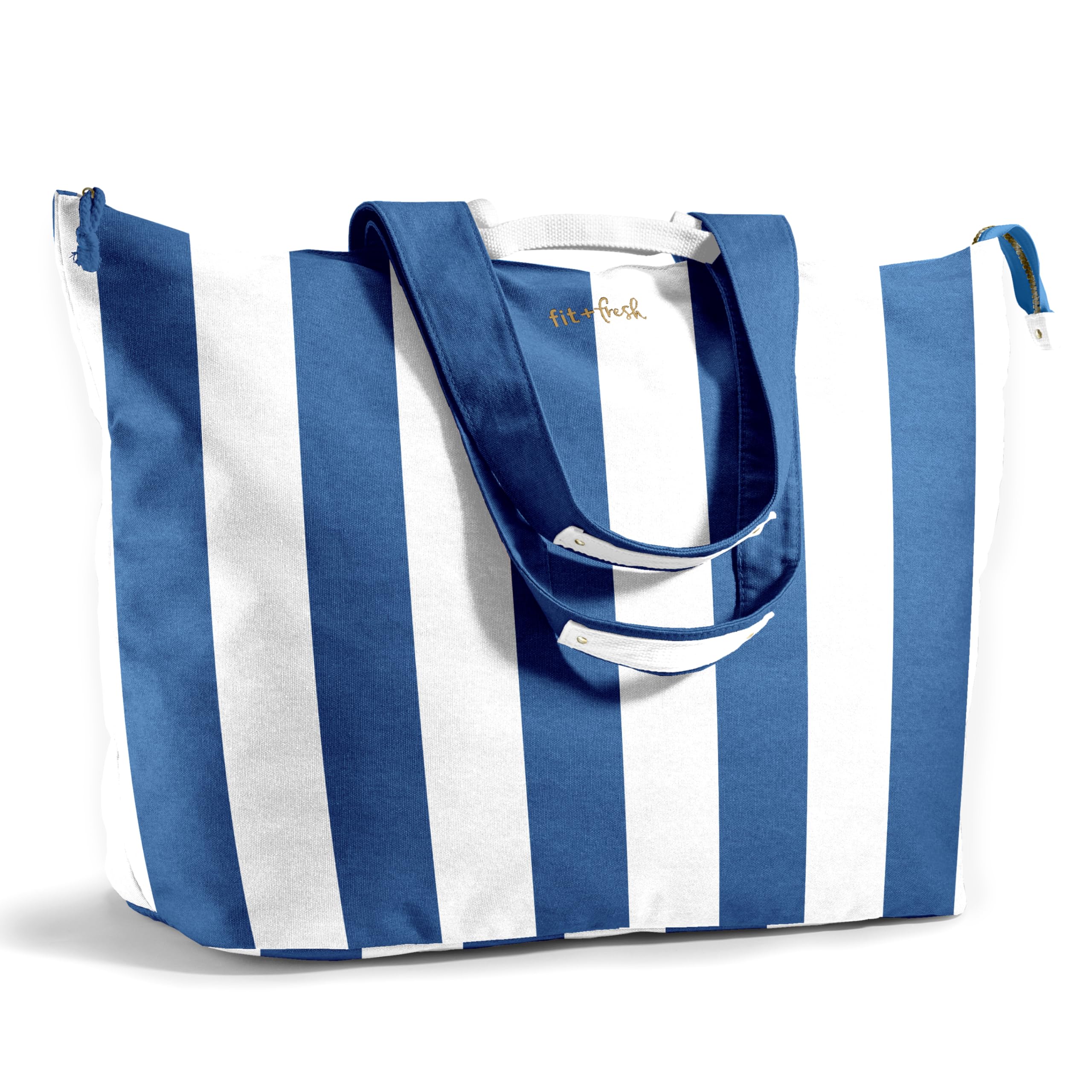 Fit & Fresh Large Beach Bag for Women - Extra Large Travel Tote With Pockets, Cobalt Cabana Stripe Image