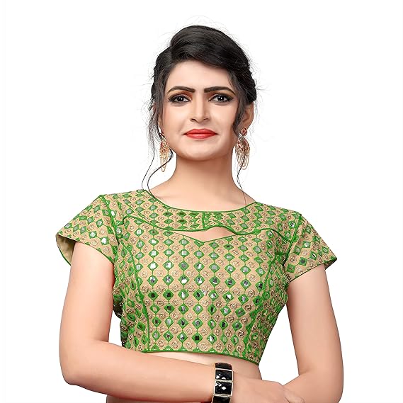 Women's Jacquard Multi Color Blouse with Round Neck Free_Size