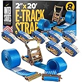 US Cargo Control E-Track Ratchet Straps (8-Pack), 4,400 LBS Break Strength, 2 Inch x 20 Foot Heavy Duty Blue E-Track Straps with 4 Foot Fixed End and Spring E-Fittings, Logistic Tiedowns