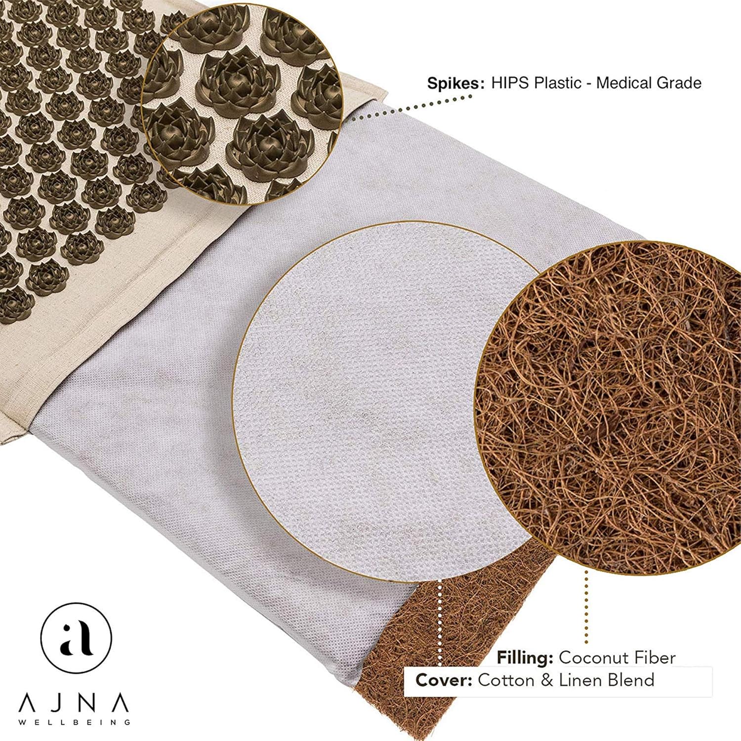 Ajna Acupressure Mat for Massage - Natural Organic Linen Cotton Acupuncture Mat and Bag - Back Pain Relief, Neck Pain Relief, Stress Reliever, Reflexology, Sciatica, Trigger Point Therapy (Natural): Health & Personal Care