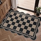 LORWER Checkered Easy Jute Entryway Rug, 2x3 Washable Non Slip Kitchen Rug, Indoor Outdoor Door Mat, Farmhouse Low Pile Floor Black Rugs for Porch Doorway