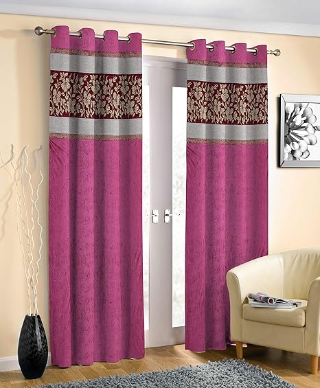 Buy Esmart Beautiful Leaf Art Punch Patch Design Eyelet Curtains