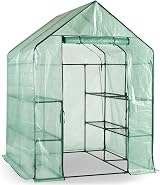 VonHaus Walk In Greenhouse with 8 Shelves Roll Up Door 193x143x143cm view 8