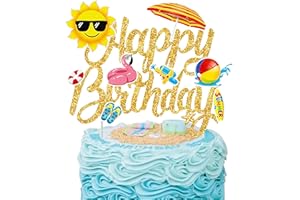 C L COOPER LIFE Summer Hawaiian Beach Cake Topper Summer Pool Birthday Cake Decoration Glitter Swimming Pool Happy Birthday Cake Decor for Holiday Theme Baby Shower Supplies