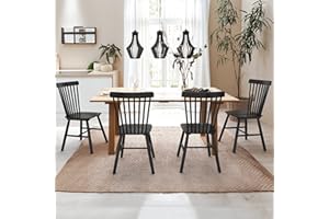 LUE BONA Windsor Dining Chair Set of 4, Spindle Back Wooden Chairs for Kitchen and Dining Room, Restaurant, Cafe, Hotel, Black