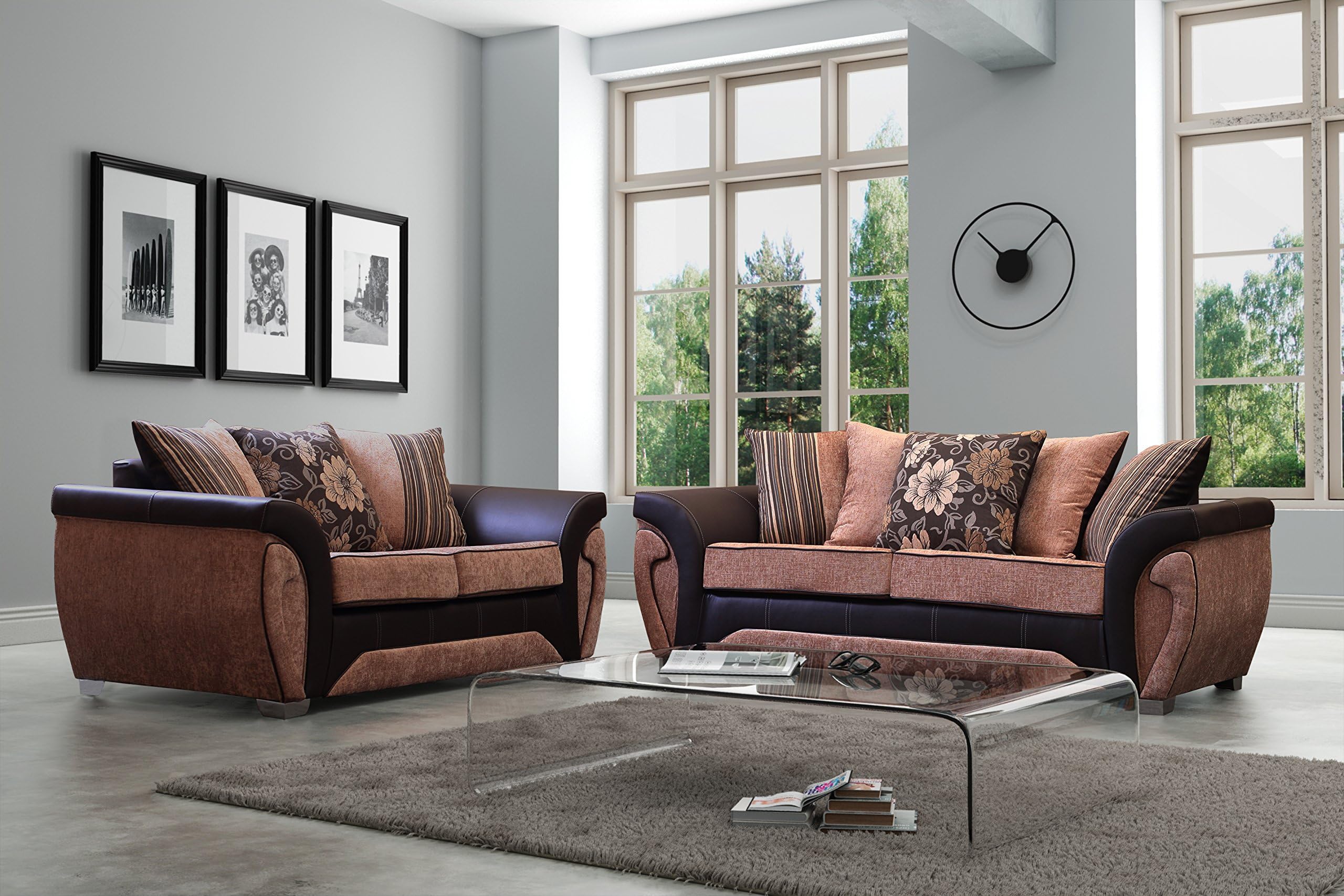 Las Vegas Brown Beige Fabric/Leather Sofa Settee Couch 3+2 Seater TO ENGLAND WALES ONLY